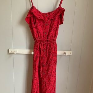 Floral print Ruffle Midi dress with bust ruffle detail and full button front